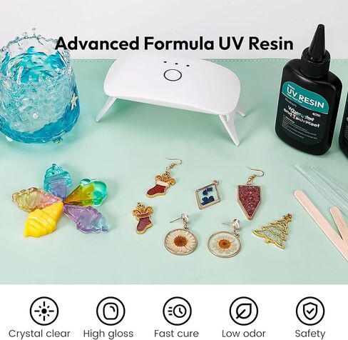 مجموعة راتنجات الأشعة فوق البنفسجية، ترقية 600 جرام من الراتنج الشفاف للأشعة فوق البنفسجية، راتنجات إيبوكسي الأشعة فوق البنفسجية الصلبة ذات رائحة منخفضة، ضوء الأشعة فوق البنفسجية علاج سريع لأشعة الشمس الشمسية غراء منشط لصنع المجوهرات، تزيين الحرف اليدوية in Kuwait