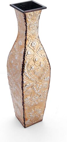 Elements Harlequin Embossed Metal Vase-Table Centerpiece Home Décor for Dried Flower and Artificial Floral Arrangements, Living Room Décor, Bedroom Décor, Decorative Vase, 17-Inch Multicolor in Saudi Arabia