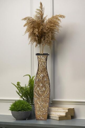 Elements Harlequin Embossed Metal Vase-Table Centerpiece Home Décor for Dried Flower and Artificial Floral Arrangements, Living Room Décor, Bedroom Décor, Decorative Vase, 17-Inch Multicolor in Saudi Arabia