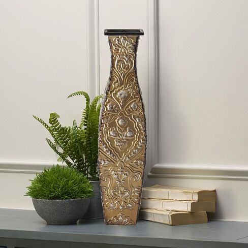 Elements Harlequin Embossed Metal Vase-Table Centerpiece Home Décor for Dried Flower and Artificial Floral Arrangements, Living Room Décor, Bedroom Décor, Decorative Vase, 17-Inch Multicolor in Saudi Arabia