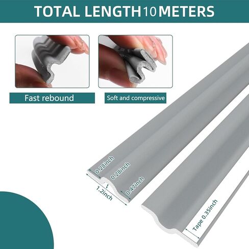 شريط ختم الباب لتجريد الطقس للنافذة لأسفل وجانب الباب، شريط ختم رغوي لسدادة النافذة ذاتية اللصق، مجموعة عزل النوافذ العازلة للصوت لحاجب فجوة الشتاء (33 قدمًا، رمادي) in Kuwait