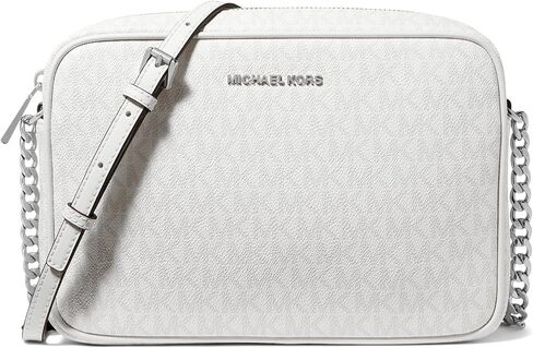 Michael Kors Jet Set Large East West Crossbody, Optic White/Aluminum in Saudi Arabia