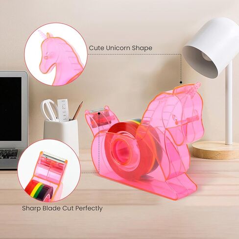 مكتب موزع الشريط، موزع الشريط الصغير مع شريط إعادة تعبئة قوس قزح، موزع الشريط الوردي، موزع شريط واشي، حامل شريط سطح المكتب لطيف وحيد القرن للحرف اليدوية المكتبية والمكتبية in Kuwait