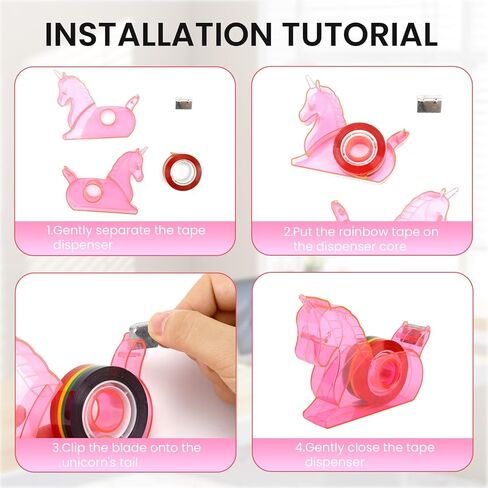 مكتب موزع الشريط، موزع الشريط الصغير مع شريط إعادة تعبئة قوس قزح، موزع الشريط الوردي، موزع شريط واشي، حامل شريط سطح المكتب لطيف وحيد القرن للحرف اليدوية المكتبية والمكتبية in Kuwait