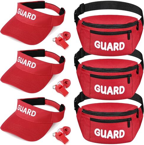9 Pcs Guard Accessories Set, Includes 3 Red Guard Fanny Pack with Adjustable Strap Zipper Pouch, 3 Guard Whistle with Lanyard, 3 Sun Visor Hats for Men and Women in Saudi Arabia