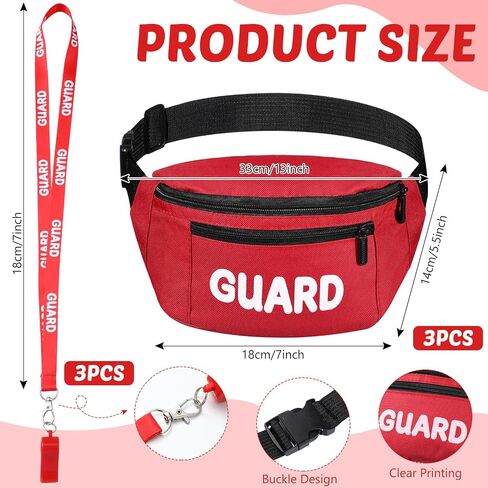 9 Pcs Guard Accessories Set, Includes 3 Red Guard Fanny Pack with Adjustable Strap Zipper Pouch, 3 Guard Whistle with Lanyard, 3 Sun Visor Hats for Men and Women in Saudi Arabia