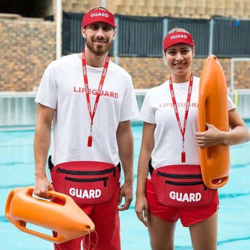 9 Pcs Guard Accessories Set, Includes 3 Red Guard Fanny Pack with Adjustable Strap Zipper Pouch, 3 Guard Whistle with Lanyard, 3 Sun Visor Hats for Men and Women in Saudi Arabia