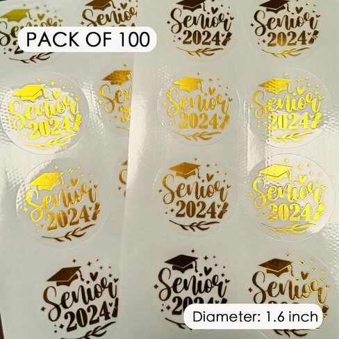 100 x Graduation Stickers Class of 2024 Transparent Gold Foil Grad Favor Label Class of 2024 Envelope Seals Graduation Invitations College High School Graduate Senior 2024 Stickers 1.6" (Class-2024) in Saudi Arabia