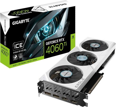 بطاقة رسومات GIGABYTE GeForce RTX 4060 Ti Eagle OC ICE 8G، 3X مراوح WINDFORCE، 8 جيجابايت 128 بت GDDR6، بطاقة فيديو GV-N406TEAGLEOC ICE-8GD in Saudi Arabia