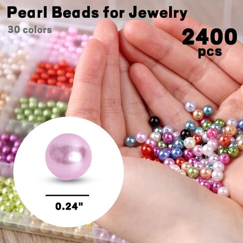 FUTUREPLUSX 2,400PCS 0.4cm/0.6cm/0.8cm/ 1cm/1.2cm Loose Pearls Beads, Faux Pearl with Holes Beads for Crafts Jewelry Making Assorted Size Filler Beads for Crafting Bracelet Necklace Earrings （Ivory） in Saudi Arabia