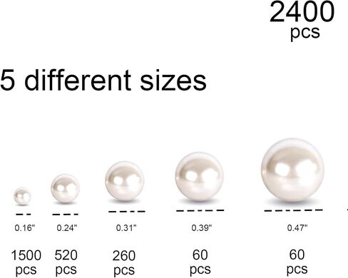 FUTUREPLUSX 2,400PCS 0.4cm/0.6cm/0.8cm/ 1cm/1.2cm Loose Pearls Beads, Faux Pearl with Holes Beads for Crafts Jewelry Making Assorted Size Filler Beads for Crafting Bracelet Necklace Earrings （Ivory） in Saudi Arabia
