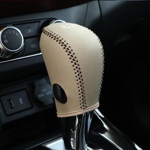Gear Shift Knob Cover Automatic Transmission Boots Shift Lever Leather Sheath for Nissan ALTIMA 2013-2018 NOT FIT 2.5SR/3.5（Beige Stitches） in Saudi Arabia