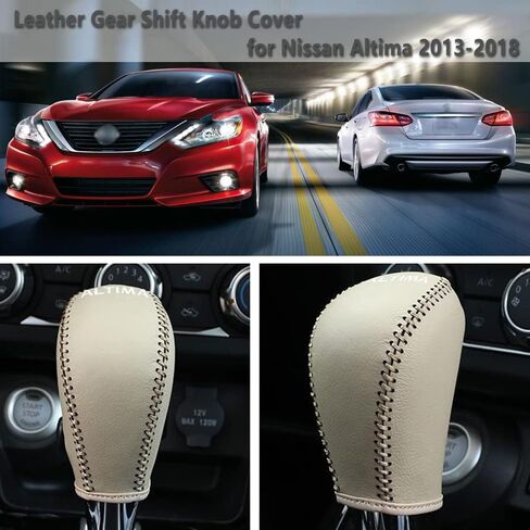 Gear Shift Knob Cover Automatic Transmission Boots Shift Lever Leather Sheath for Nissan ALTIMA 2013-2018 NOT FIT 2.5SR/3.5（Beige Stitches） in Saudi Arabia