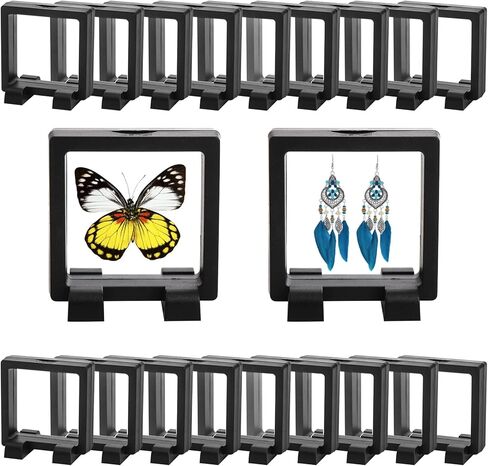 Dicunoy 20 PCS 3D Floating Display Cases, 2.2" Black Coins Display Frame with Stands, Floating Jewelry Holder Cases for Crystal Shells, Fossils, Gems, Pearl, Minerals, Rocks, Pins in Saudi Arabia