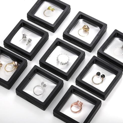 Dicunoy 20 PCS 3D Floating Display Cases, 2.2" Black Coins Display Frame with Stands, Floating Jewelry Holder Cases for Crystal Shells, Fossils, Gems, Pearl, Minerals, Rocks, Pins in Saudi Arabia
