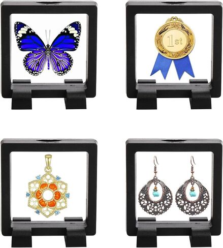Dicunoy 20 PCS 3D Floating Display Cases, 2.2" Black Coins Display Frame with Stands, Floating Jewelry Holder Cases for Crystal Shells, Fossils, Gems, Pearl, Minerals, Rocks, Pins in Saudi Arabia
