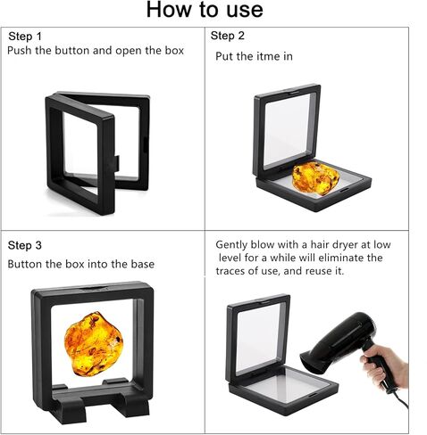 Dicunoy 20 PCS 3D Floating Display Cases, 2.2" Black Coins Display Frame with Stands, Floating Jewelry Holder Cases for Crystal Shells, Fossils, Gems, Pearl, Minerals, Rocks, Pins in Saudi Arabia