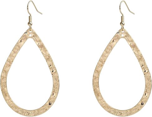 14K Gold Hammered Textured Large Teardrop Hoop Dangling Earrings for Women Bohemian Boho Statement Jewelry in Kuwait