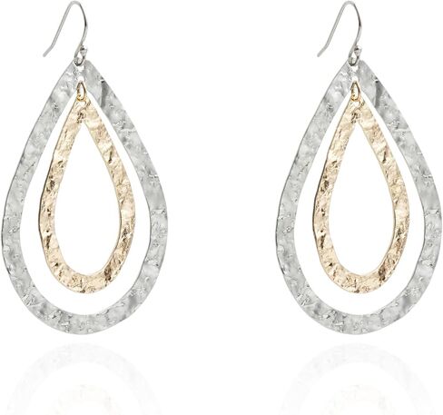 14K Gold Hammered Textured Large Teardrop Hoop Dangling Earrings for Women Bohemian Boho Statement Jewelry in Kuwait