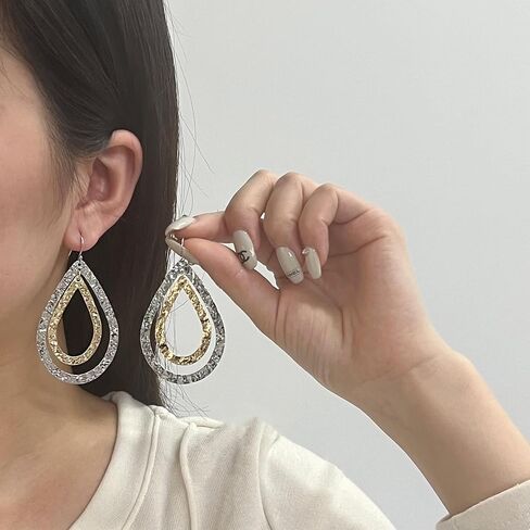 14K Gold Hammered Textured Large Teardrop Hoop Dangling Earrings for Women Bohemian Boho Statement Jewelry in Kuwait