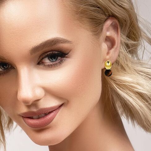 Gold Tiger Eye Stone Drop Earrings Gold Plated Circle Ball Stud Earrings for Women Handmade Gemstone Dangle Oval Earrings in Saudi Arabia