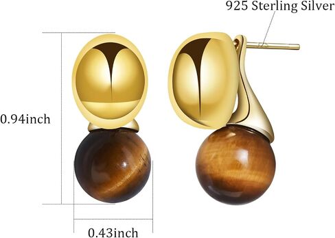 Gold Tiger Eye Stone Drop Earrings Gold Plated Circle Ball Stud Earrings for Women Handmade Gemstone Dangle Oval Earrings in Saudi Arabia