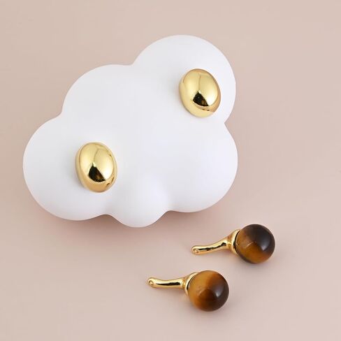 Gold Tiger Eye Stone Drop Earrings Gold Plated Circle Ball Stud Earrings for Women Handmade Gemstone Dangle Oval Earrings in Saudi Arabia