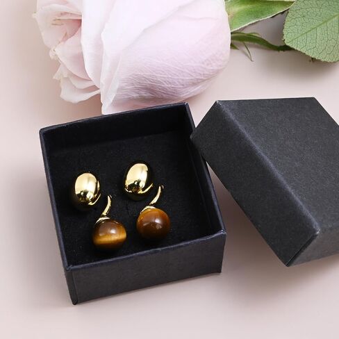 Gold Tiger Eye Stone Drop Earrings Gold Plated Circle Ball Stud Earrings for Women Handmade Gemstone Dangle Oval Earrings in Saudi Arabia