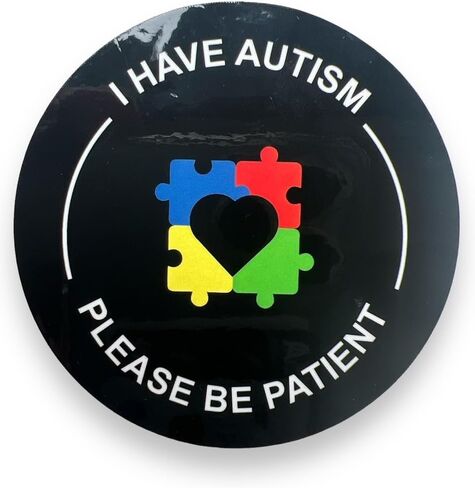 Autism Awareness Stickers - I Have Autism Please Be Patient - 6cm Circular (Black, 5) in Kuwait