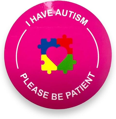 Autism Awareness Stickers - I Have Autism Please Be Patient - 6cm Circular (Black, 5) in Kuwait