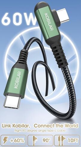 10ft USB C to USB C Cable, Type C Charger Cord Right Angle 2pack, 60W Fast Charger USB C 90 Degree for iPhone 16/17 Pro Max Plus, iPad Pro, USB C Cable for Samsung S25 S24 S23 in Kuwait