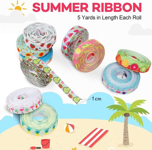 50 Yard Grosgrain Ribbon Summer Fruit Trims Printed Grosgrain Ribbons Ice Cream Sunflower Beach Pattern for Gift Wrapping Home Decor 3/8 Inch X 5 Yard (Pack of 10) in Saudi Arabia