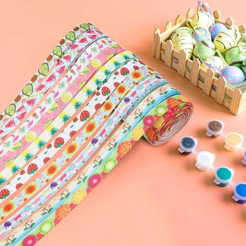 50 Yard Grosgrain Ribbon Summer Fruit Trims Printed Grosgrain Ribbons Ice Cream Sunflower Beach Pattern for Gift Wrapping Home Decor 3/8 Inch X 5 Yard (Pack of 10) in Saudi Arabia
