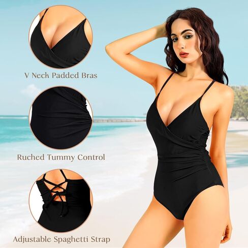 OPPOSHE One Piece Swimsuit Women Tummy Control, V Neck Bathing Suits with Adjustable Straps in Kuwait