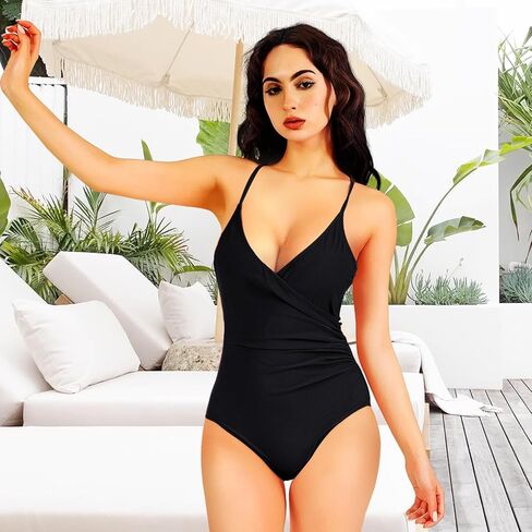 OPPOSHE One Piece Swimsuit Women Tummy Control, V Neck Bathing Suits with Adjustable Straps in Kuwait