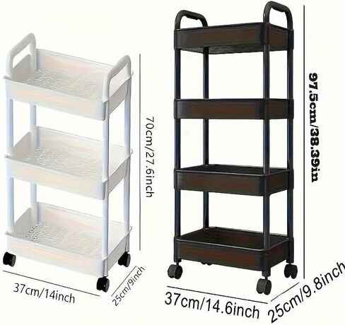 3 or 4 or 5 Tier Rolling Utility Cart with Handle - Multi-Functional Storage Trolley for Office, Living Room, Kitchen - Movable Organizer on Wheels (White) in Saudi Arabia