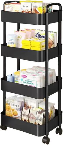 3 or 4 or 5 Tier Rolling Utility Cart with Handle - Multi-Functional Storage Trolley for Office, Living Room, Kitchen - Movable Organizer on Wheels (White) in Saudi Arabia