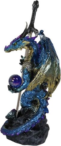 Ebros Gift Legendary Pacific Blue Metallic Armored Knight Dragon Holding Blue Orb Sphere and Draconian Sword Letter Opener Figurine Home Office Decorative Sculpture Medieval Dungeons Dragons Fantasy in Saudi Arabia