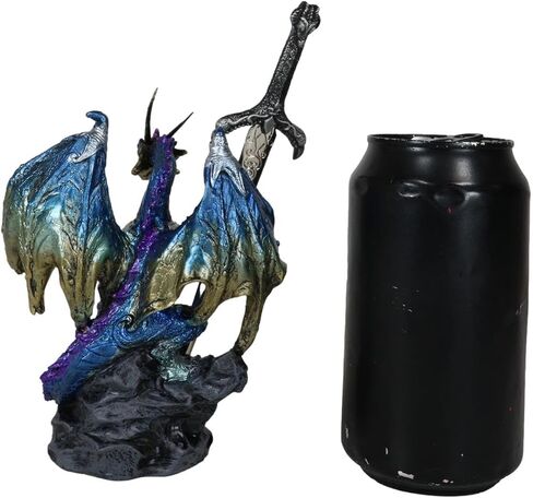 Ebros Gift Legendary Pacific Blue Metallic Armored Knight Dragon Holding Blue Orb Sphere and Draconian Sword Letter Opener Figurine Home Office Decorative Sculpture Medieval Dungeons Dragons Fantasy in Saudi Arabia