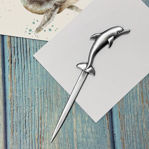 فتاحة رسائل على شكل دولفين، فتاحة حروف معدنية بيوتر عتيقة، مظروف مفتوح، فتاحة حروف يدوية فضية (دولفين) in Kuwait