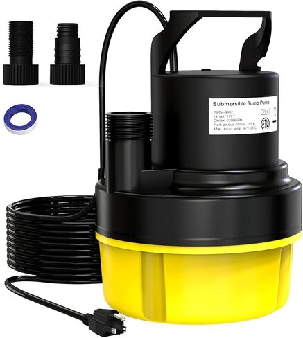 مضخة مياه غاطسة AgiiMan 1/2 HP، مضخة مستنقع محمولة 2200 GPH لتصريف حمام السباحة، مضخة غطاء حمام السباحة مع سلك طاقة 25 قدمًا للأقبية ونوافير حمام السباحة وحديقة حوض الاستحمام الساخن، أصفر in Kuwait