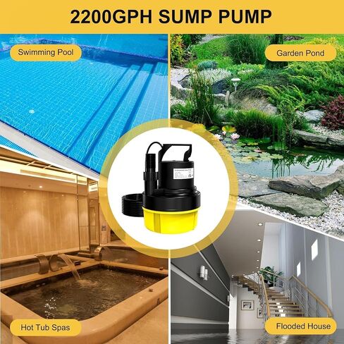 مضخة مياه غاطسة AgiiMan 1/2 HP، مضخة مستنقع محمولة 2200 GPH لتصريف حمام السباحة، مضخة غطاء حمام السباحة مع سلك طاقة 25 قدمًا للأقبية ونوافير حمام السباحة وحديقة حوض الاستحمام الساخن، أصفر in Kuwait