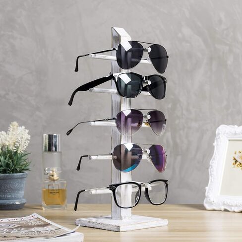 MyGift 5-Pair Barnwood Graywashed Wood Sunglasses and Eyewear Display Stand, Tabletop Multipurpose Keychain Storage Rack for Retail or Home Collection in Saudi Arabia