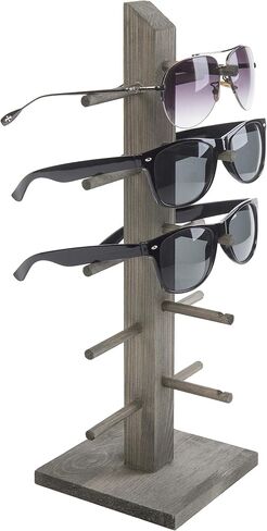 MyGift 5-Pair Barnwood Graywashed Wood Sunglasses and Eyewear Display Stand, Tabletop Multipurpose Keychain Storage Rack for Retail or Home Collection in Saudi Arabia
