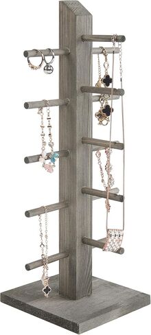 MyGift 5-Pair Barnwood Graywashed Wood Sunglasses and Eyewear Display Stand, Tabletop Multipurpose Keychain Storage Rack for Retail or Home Collection in Saudi Arabia