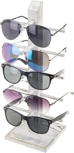MyGift 5-Pair Barnwood Graywashed Wood Sunglasses and Eyewear Display Stand, Tabletop Multipurpose Keychain Storage Rack for Retail or Home Collection in Saudi Arabia
