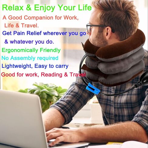 Universal Inflatable Cervical Neck Traction Device & Collar Brace, Flocked Air Pillow,Best for Neck Support & Instant Relief for Chiropractic Chronic Neck Pain, Spine Alignment in Saudi Arabia