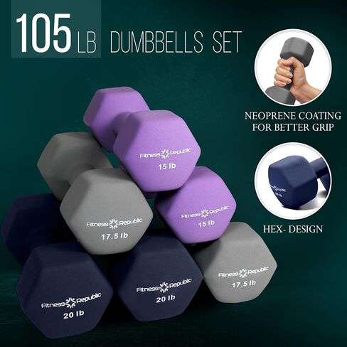 Neoprene Workout Dumbbells - Non Slip, Anti Roll Exercise & Fitness Dumbbells Combo - Hex Shaped Hand weights for Men & Women - Ideal for Home and Gyms training in Saudi Arabia