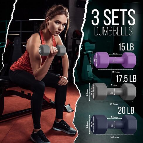Neoprene Workout Dumbbells - Non Slip, Anti Roll Exercise & Fitness Dumbbells Combo - Hex Shaped Hand weights for Men & Women - Ideal for Home and Gyms training in Saudi Arabia