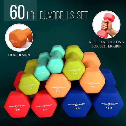 Neoprene Workout Dumbbells - Non Slip, Anti Roll Exercise & Fitness Dumbbells Combo - Hex Shaped Hand weights for Men & Women - Ideal for Home and Gyms training in Saudi Arabia